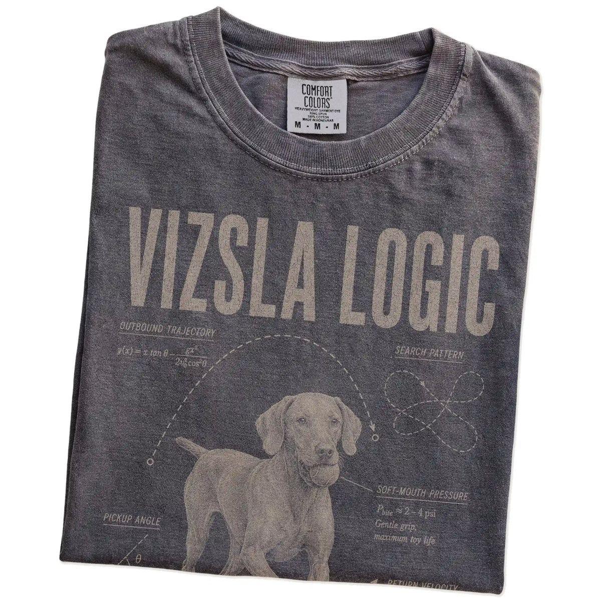 Folded Pepper Vizsla Logic T-Shirt showing the graphic