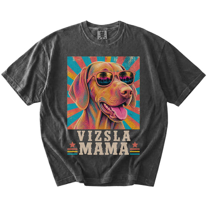 Retro Vizsla Mama design on a Pepper Comfort Colors T-shirt
