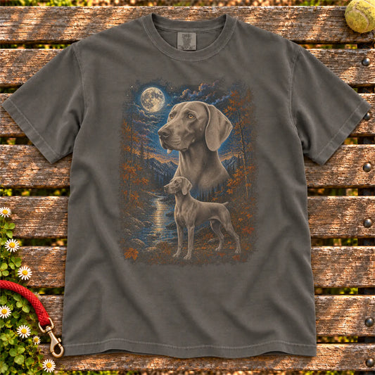Weimaraner Autumn Moon design on a Pepper T-shirt shown flat