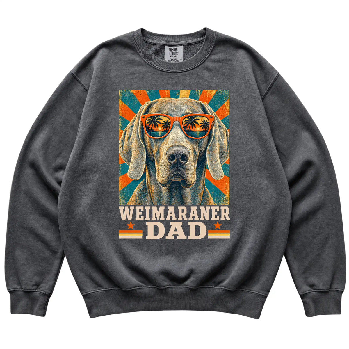 Retro Weimaraner Dad design on a Pepper Comfort Colors sweatshirt
