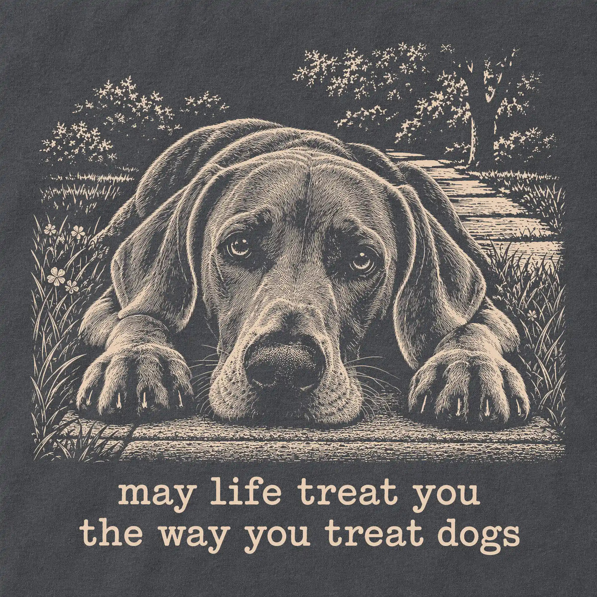 Weimaraner Karma Comfort Colors sweatshirt in Pepper — Design Detail