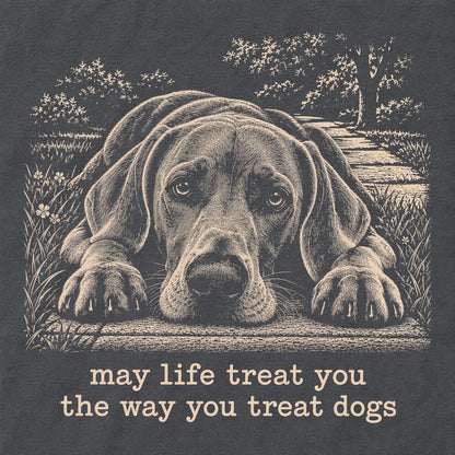 Weimaraner Karma Comfort Colors sweatshirt in Pepper — Design Detail