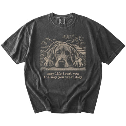 Weimaraner Karma Comfort Colors T-shirt in Pepper — Flat Lay