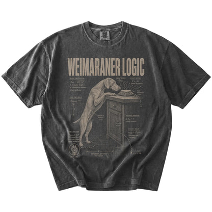 Pepper Weimaraner Logic T-Shirt laid flat