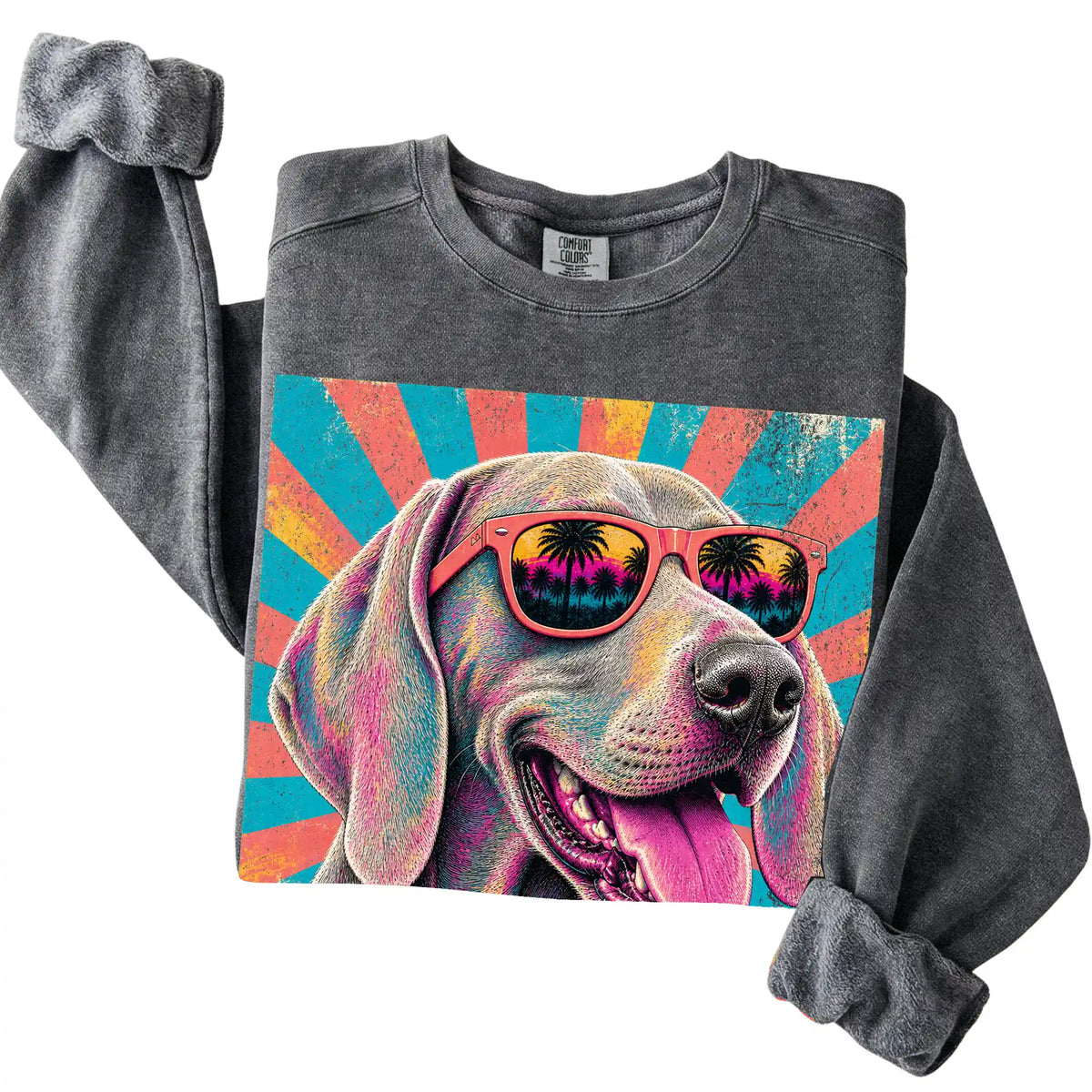 Folded Pepper Comfort Colors sweatshirt with a Retro Weimaraner Mama design
