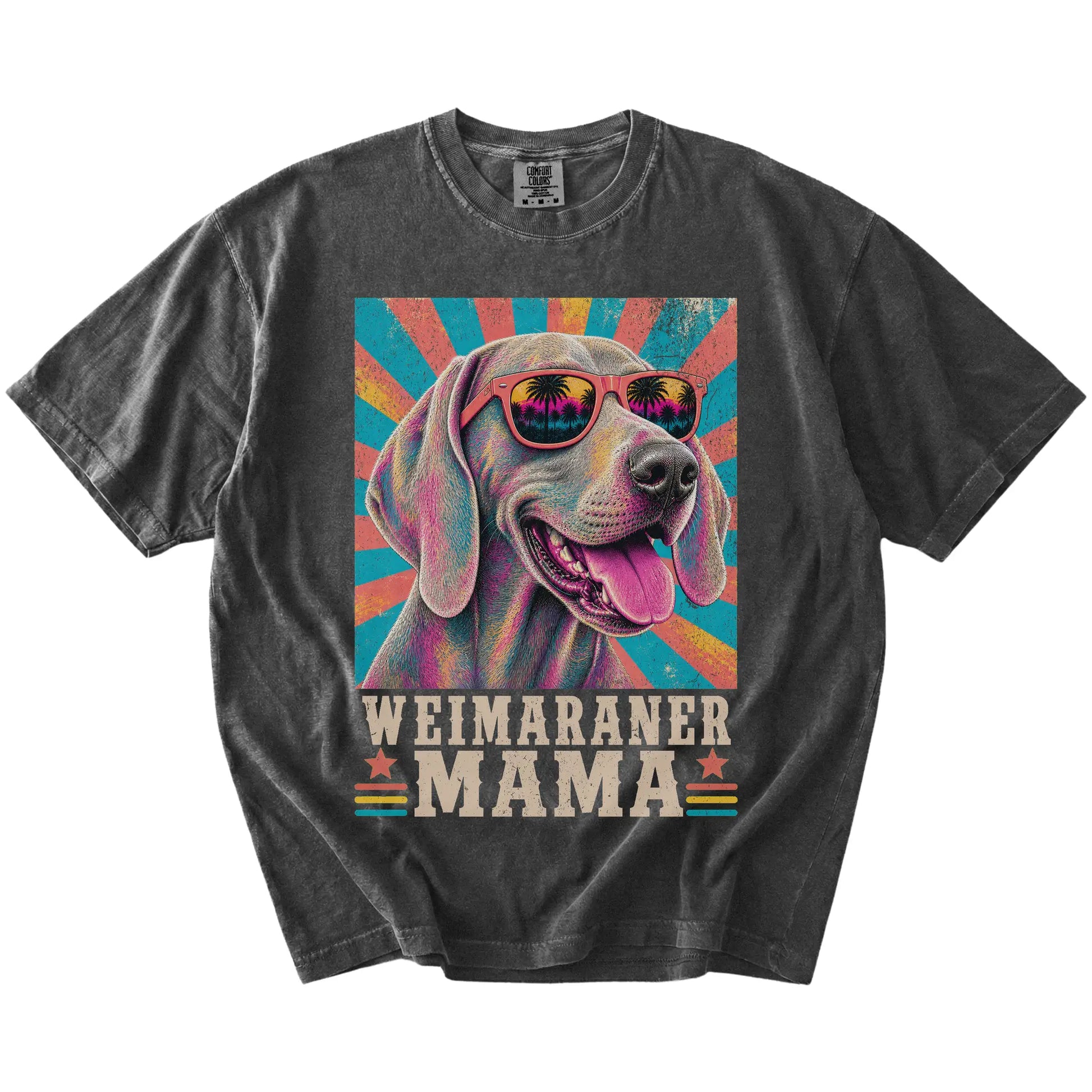 Retro Weimaraner Mama design on a Pepper Comfort Colors T-shirt