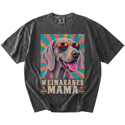 Retro Weimaraner Mama design on a Pepper Comfort Colors T-shirt