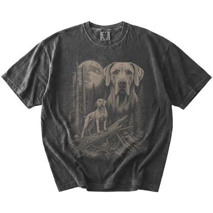 Pepper Weimaraner Moonlit Forest T-Shirt laid flat