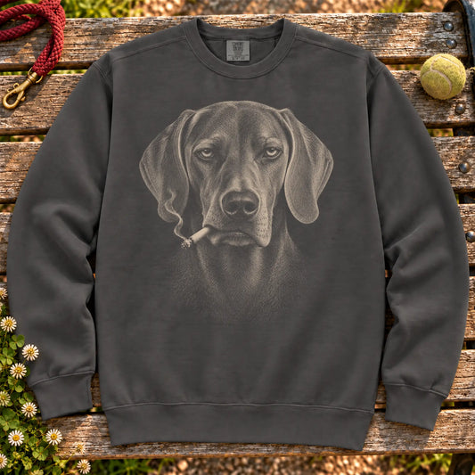 Weimaraner smoking design on a Pepper sweatshirt