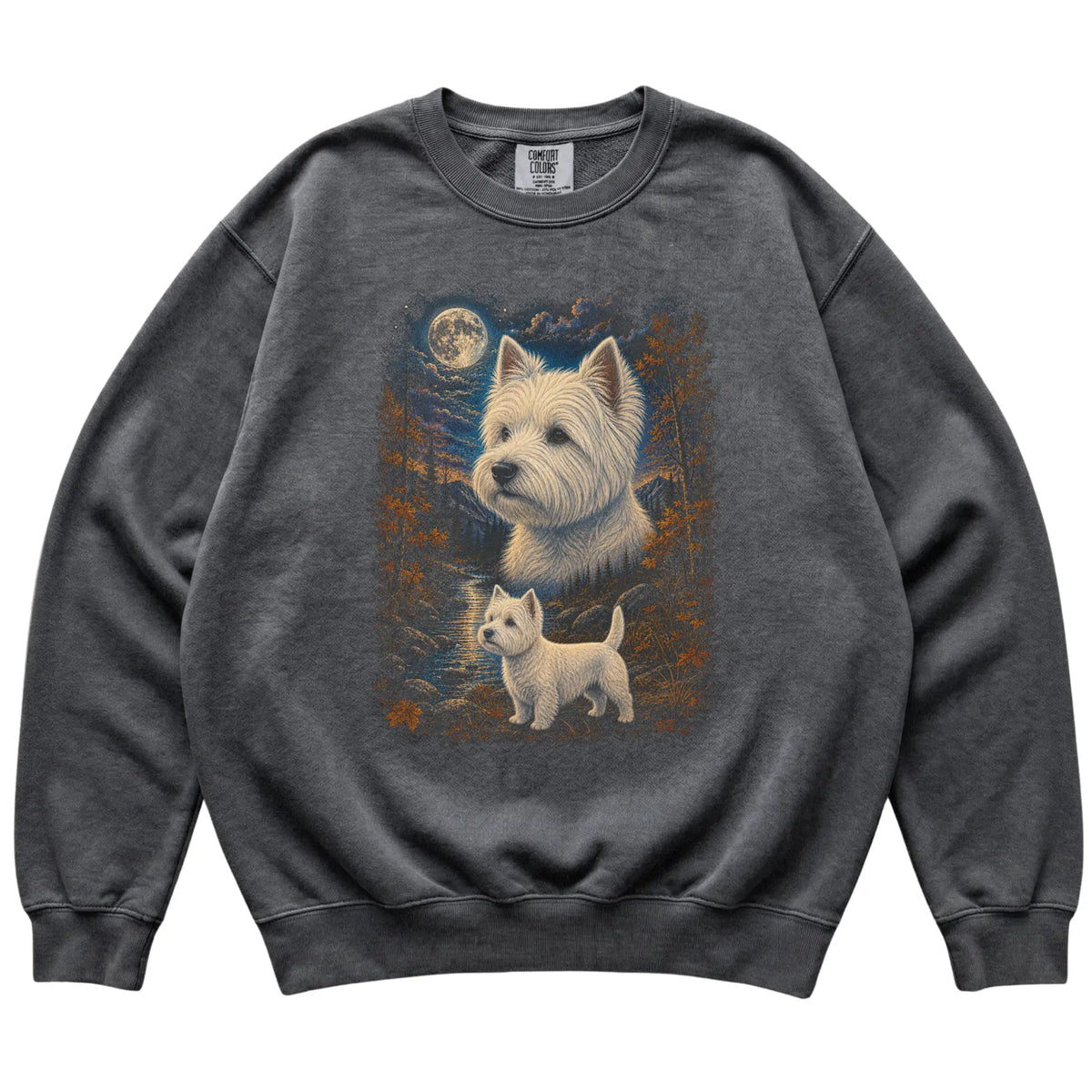 pepper sweatshirt with Westie Autumn Moon artwork.