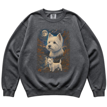 pepper sweatshirt with Westie Autumn Moon artwork.