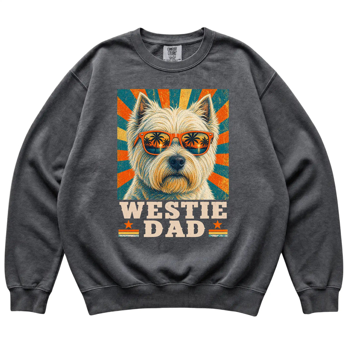 Retro Westie Dad design on a Pepper Comfort Colors sweatshirt