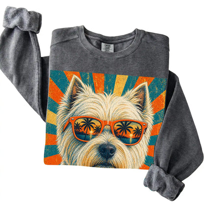 Folded Pepper Comfort Colors sweatshirt with a Retro Westie Dad design
