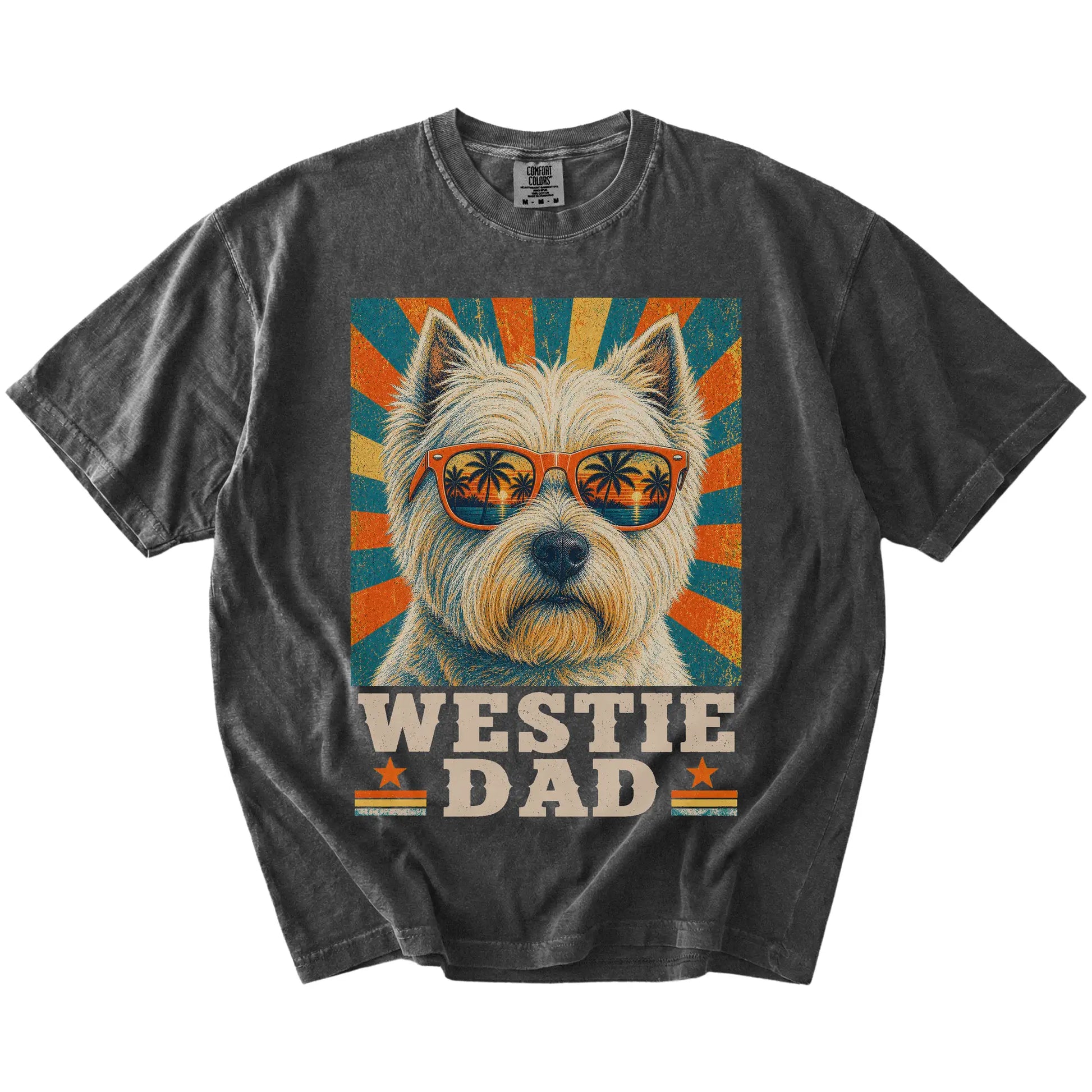 Retro Westie Dad design on a Pepper Comfort Colors T-shirt