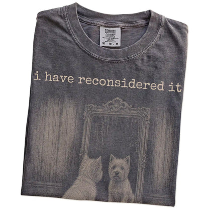 Folded Pepper Comfort Colors® T-shirt showing “the answer is still no” westie design