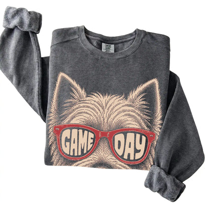 Westie Game Day design on a Pepper sweatshirt, folded view