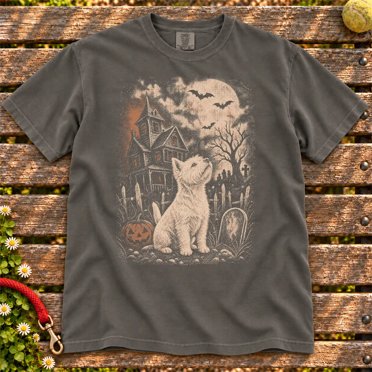 Haunted House Westie T-Shirt in Pepper