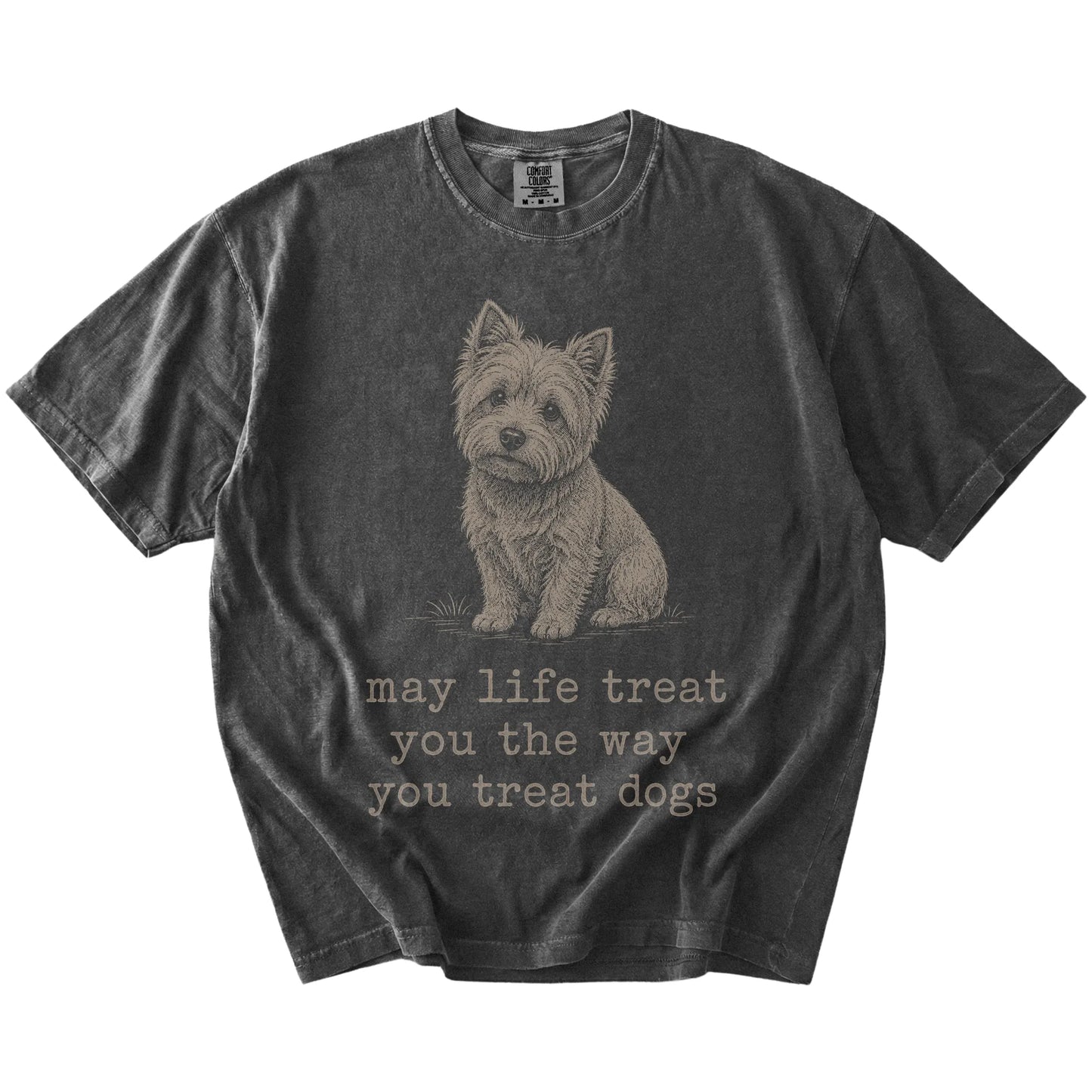 Pepper Westie Karma T-Shirt laid flat