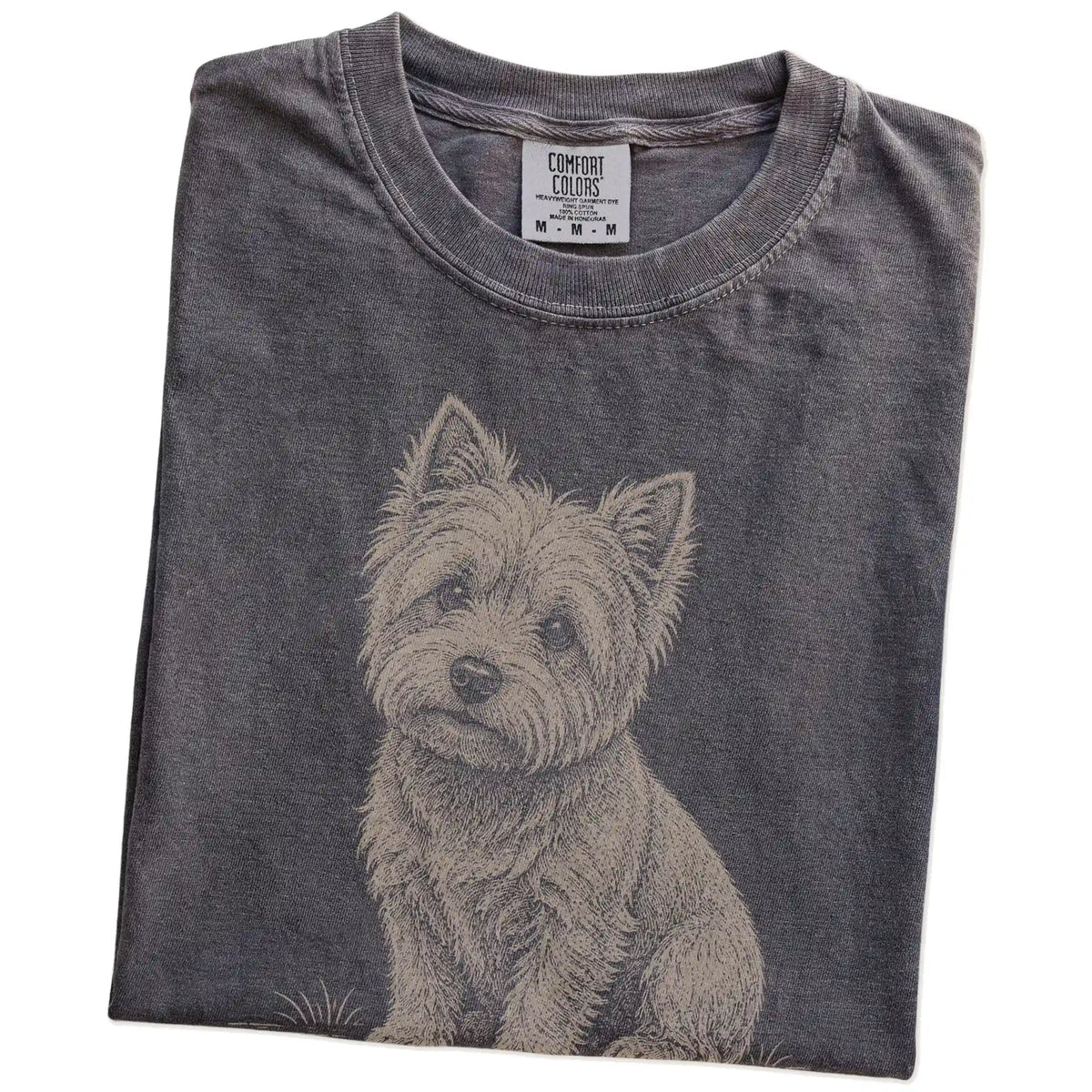 Folded Pepper Westie Karma T-Shirt showing the graphic