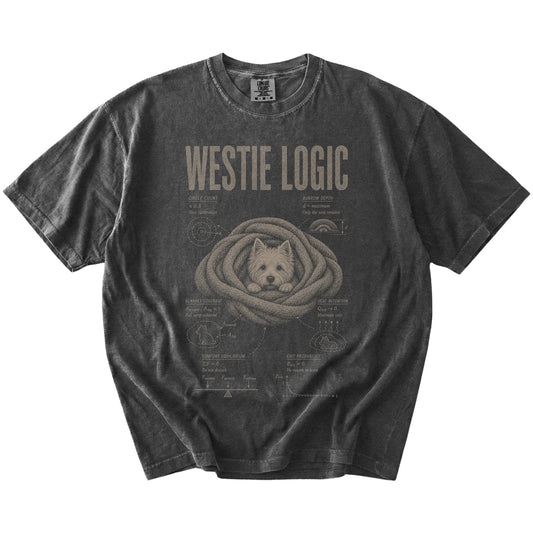 Pepper Westie Logic T-Shirt laid flat