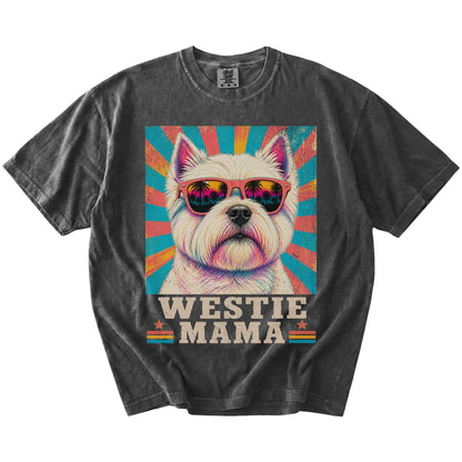 Retro Westie Mama design on a Pepper Comfort Colors T-shirt