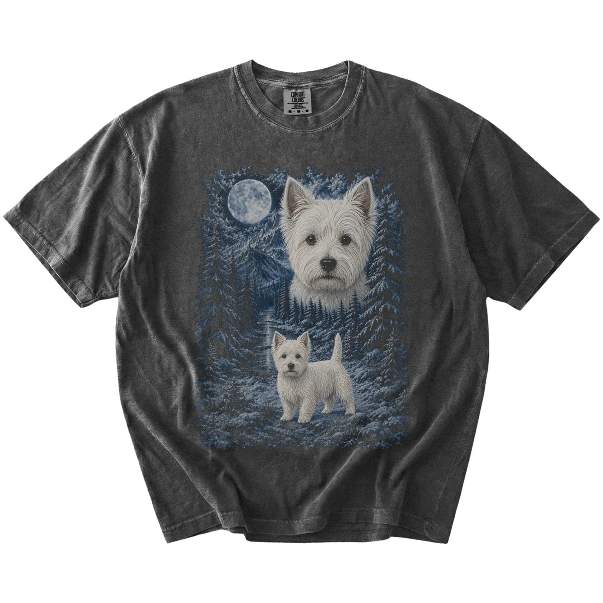 pepper T-shirt with Westie Winter Moon artwork.