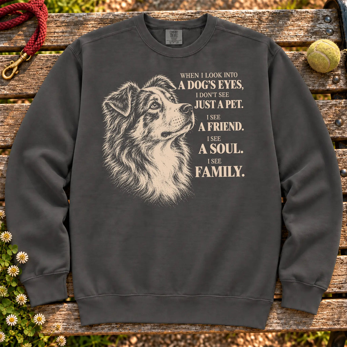 Pepper Comfort Colors® sweatshirt featuring the Australian Shepherd More Than a Pet design.