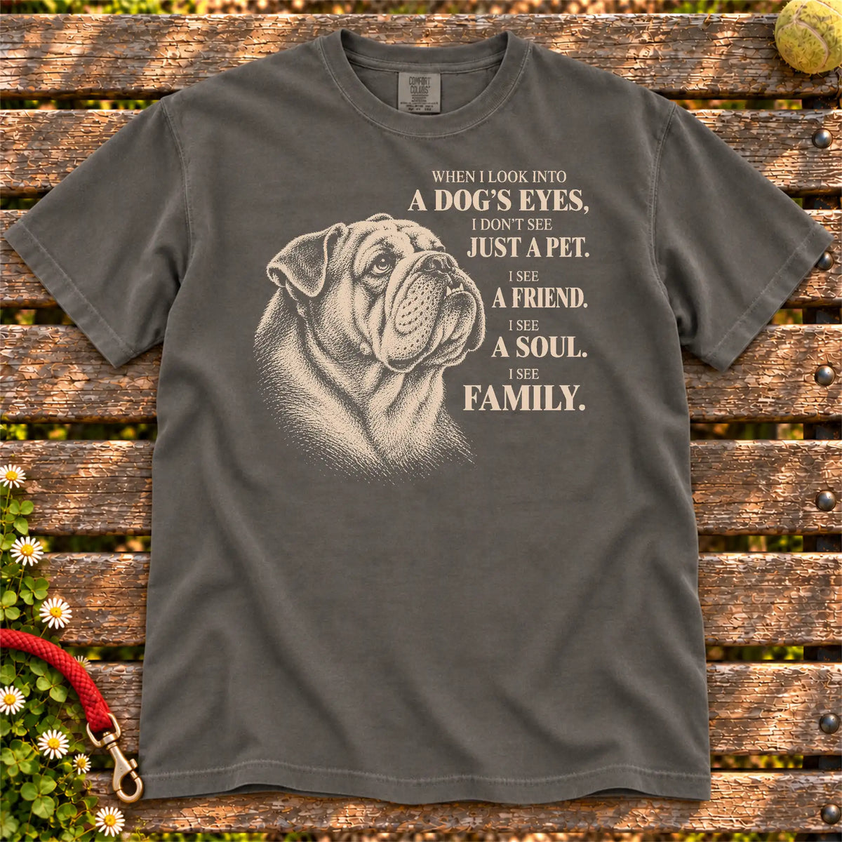 Pepper Comfort Colors® T-shirt featuring the Bulldog More Than a Pet design.