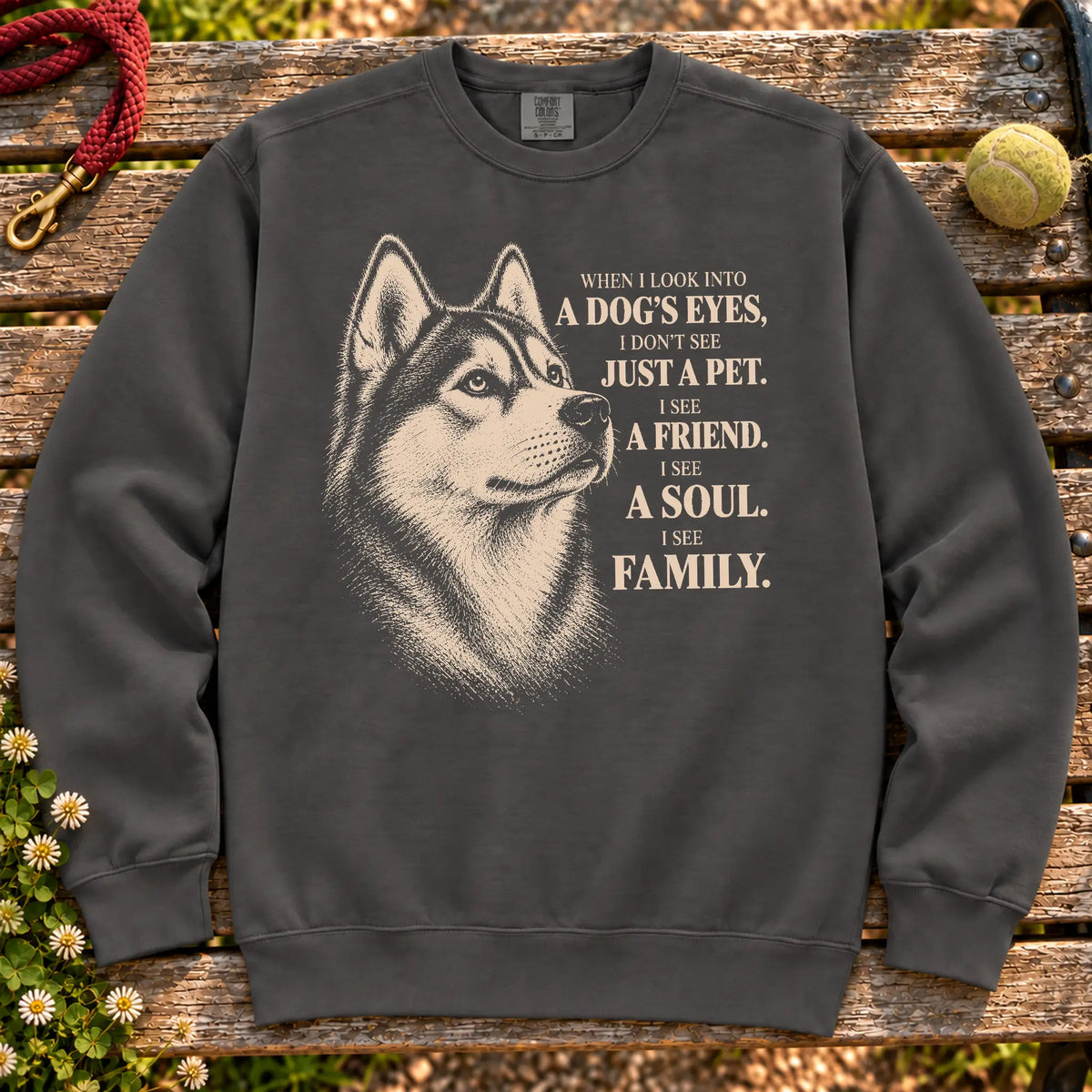 Pepper Comfort Colors® sweatshirt featuring the Husky More Than a Pet design.