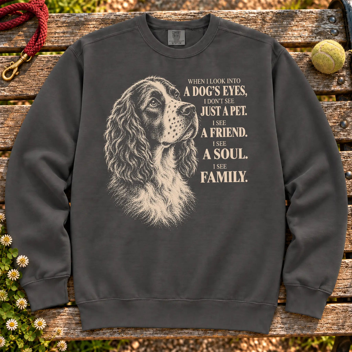 Pepper Comfort Colors® sweatshirt featuring the Springer Spaniel More Than a Pet design.