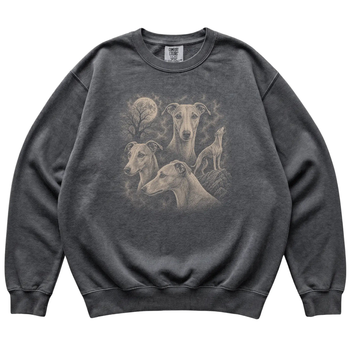 Whippet 90s Moon Sweatshirt in Pepper — flat lay