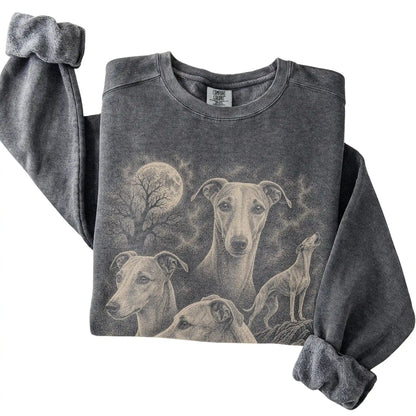 Pepper Comfort Colors sweatshirt featuring a Whippet 1990s moon design