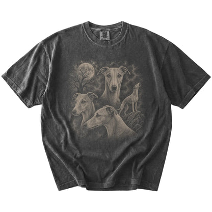 Vintage moon montage featuring Whippet on a Pepper Comfort Colors® T-shirt