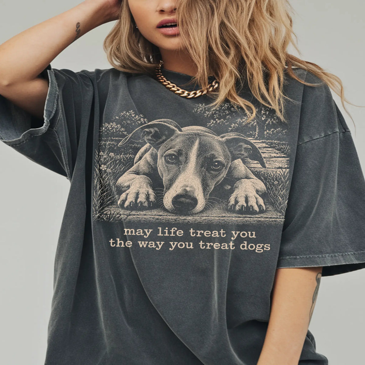 Whippet Karma Comfort Colors T-shirt in Pepper — Studio Lifestyle