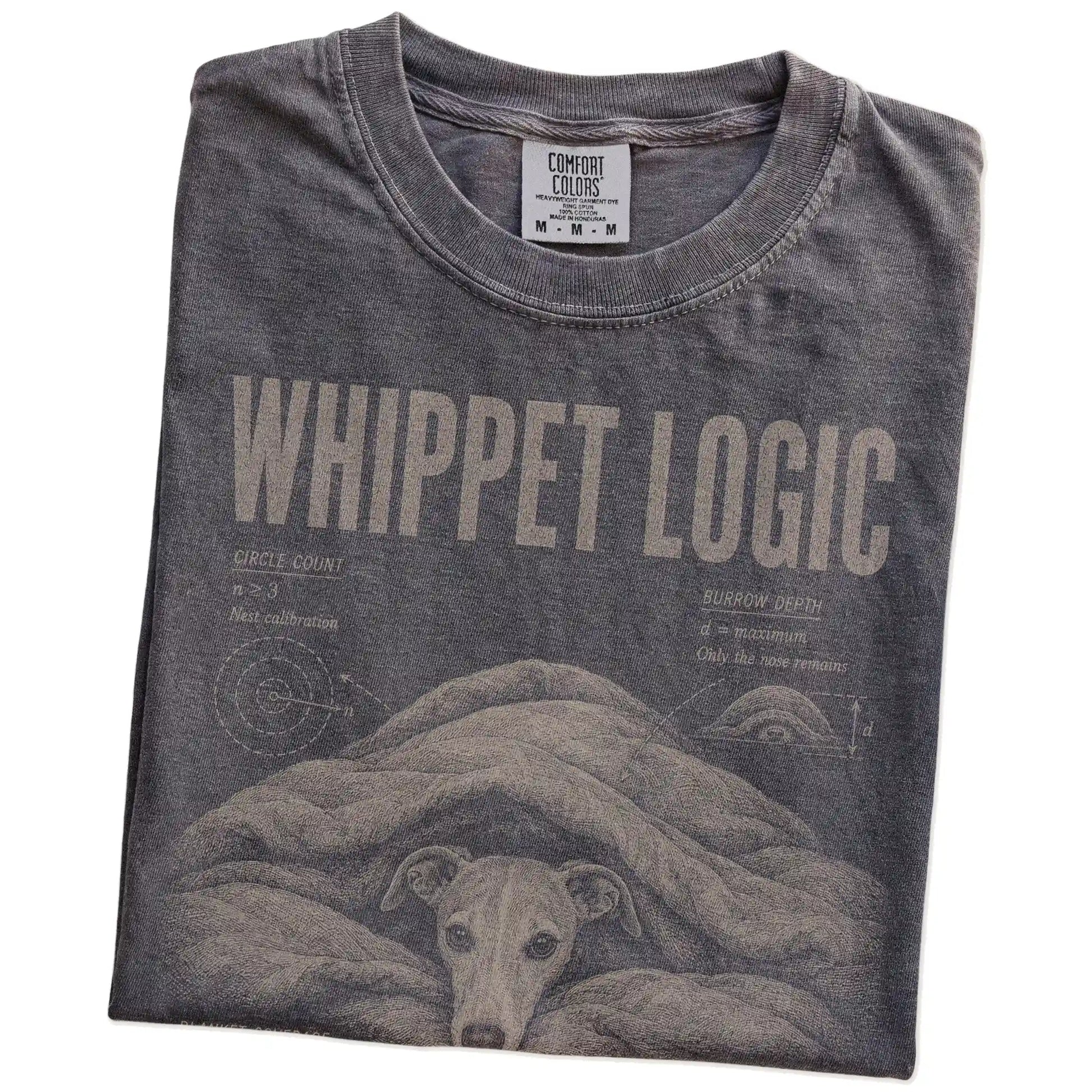 Folded Pepper Whippet Logic T-Shirt showing the graphic