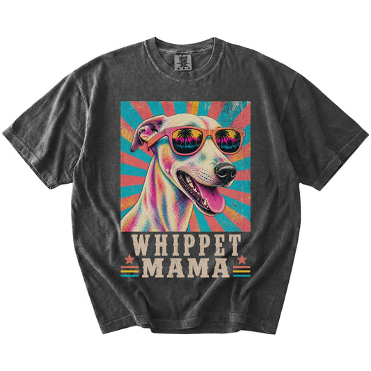 Retro Whippet Mama design on a Pepper Comfort Colors T-shirt