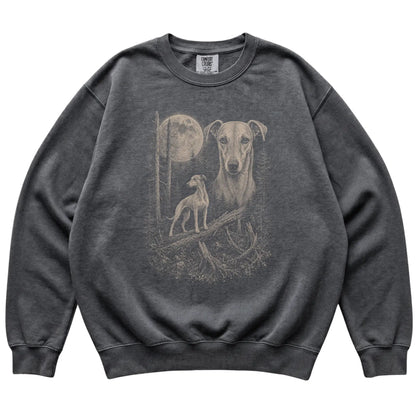 Pepper Whippet Moonlit Forest Comfort Colors sweatshirt, flat view