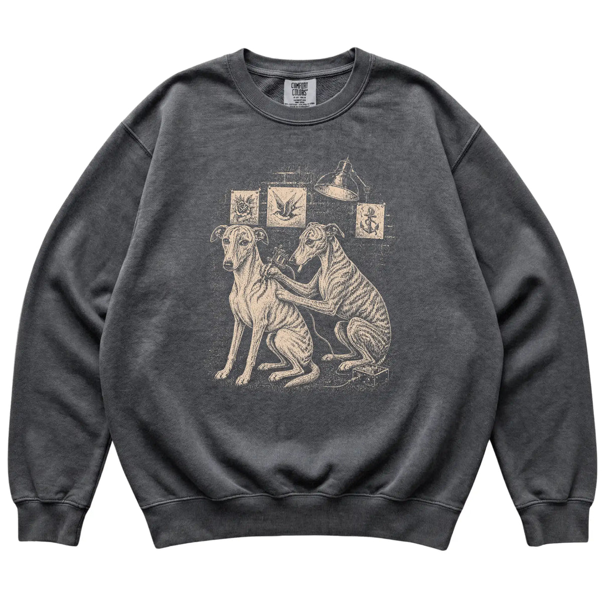 Pepper Whippet Dog Tattoo Artist shirt laid flat