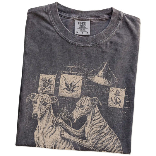 Folded Pepper Whippet Tattoo t-shirt showing the graphic