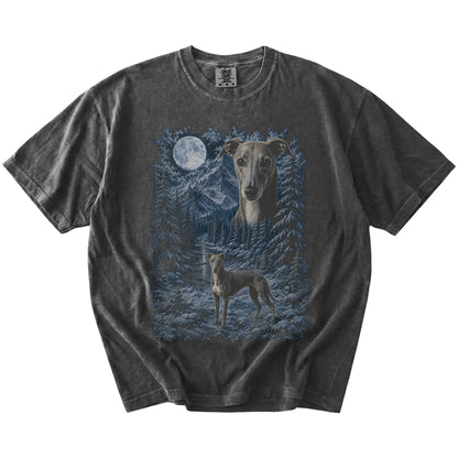 pepper T-shirt with Whippet Winter Moon artwork.