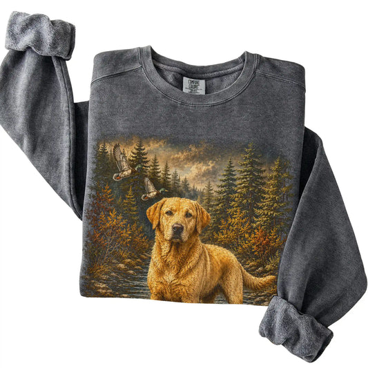 Yellow Lab Duck Hunting Sweatshirt in Pepper