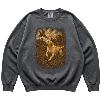 Yellow Lab Pheasant Hunting Sweatshirt in Pepper