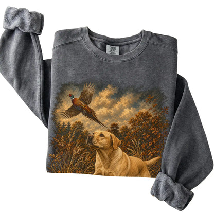 Yellow Lab Pheasant Hunting Sweatshirt in Pepper