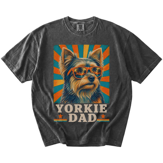 Retro Yorkie Dad design on a Pepper Comfort Colors T-shirt