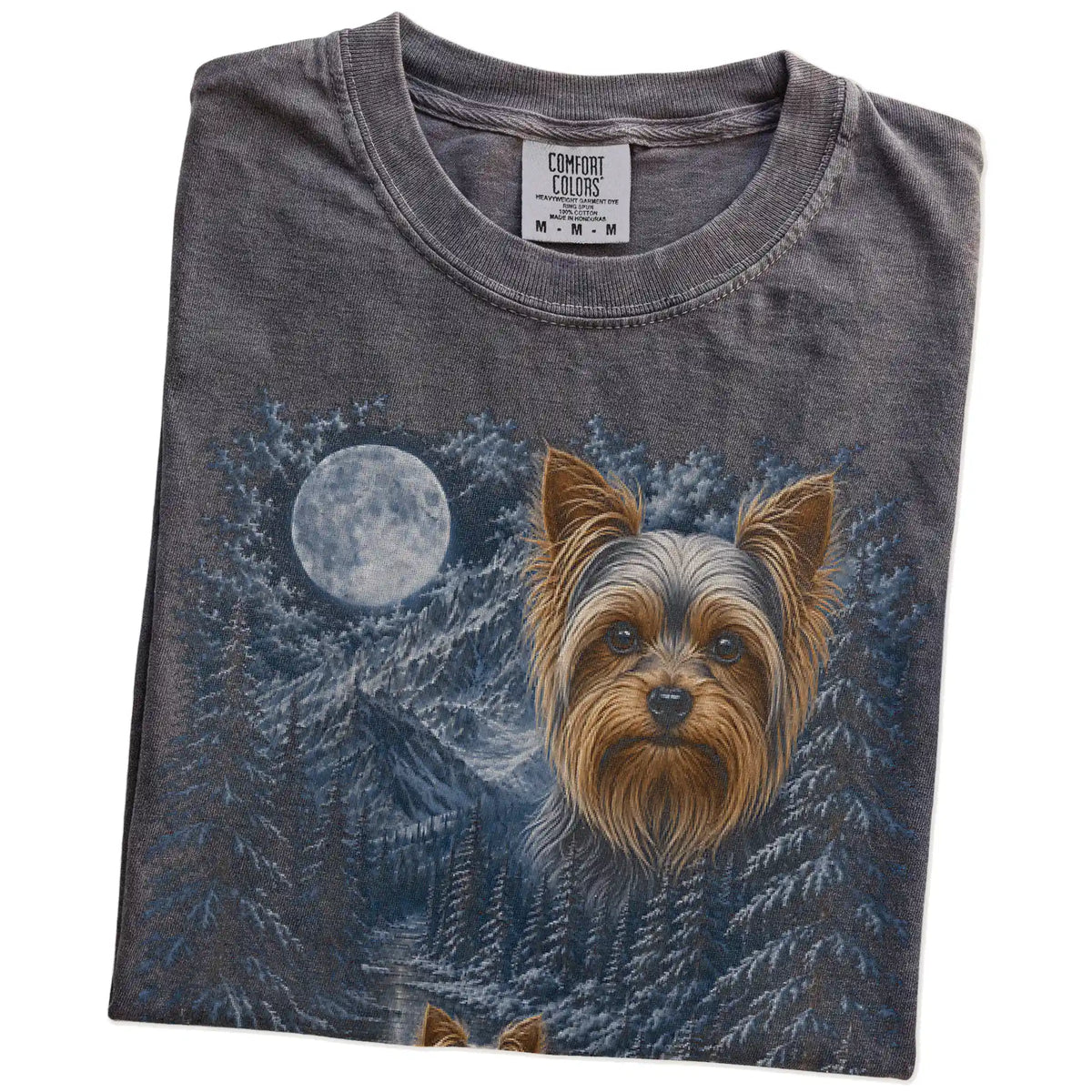 Folded Pepper Yorkie winter forest t-shirt