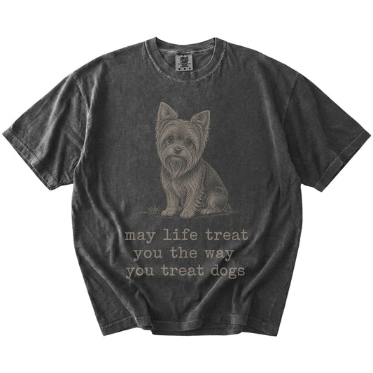 Pepper Yorkie Karma T-Shirt laid flat