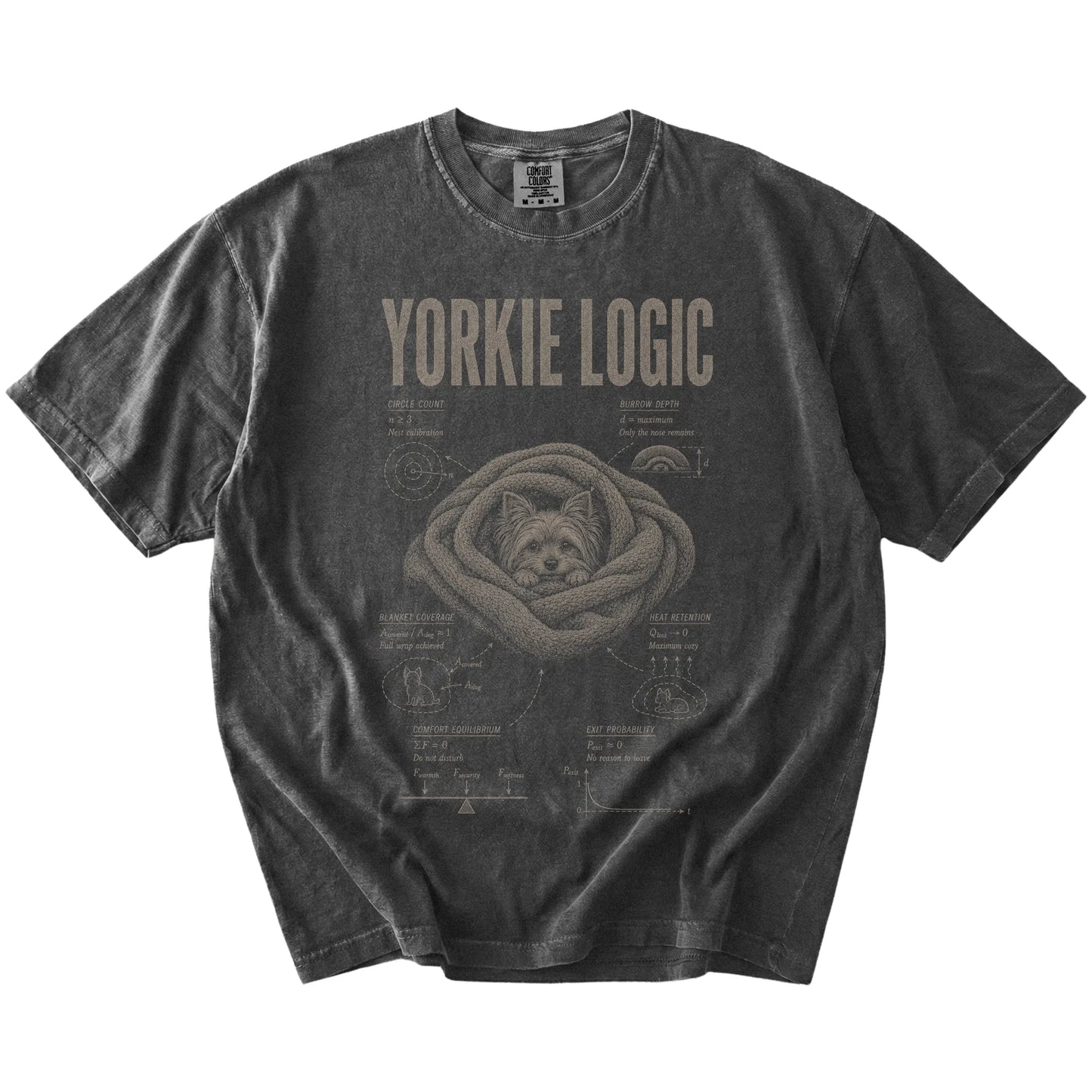 Pepper Yorkie Logic T-Shirt laid flat