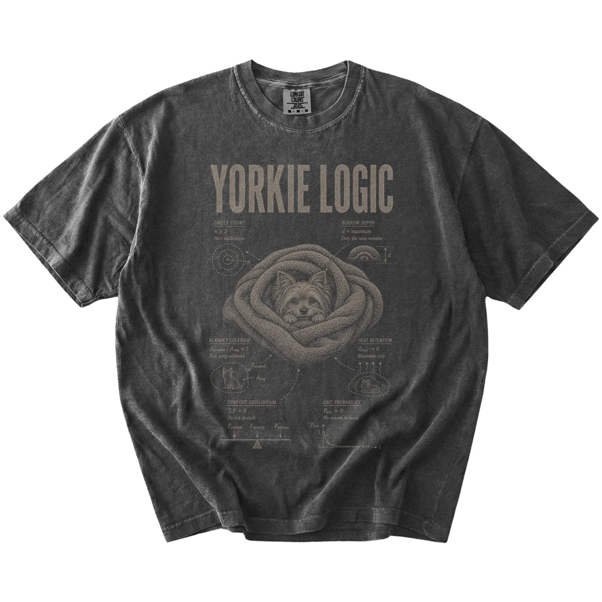 Pepper Yorkie Logic T-Shirt laid flat