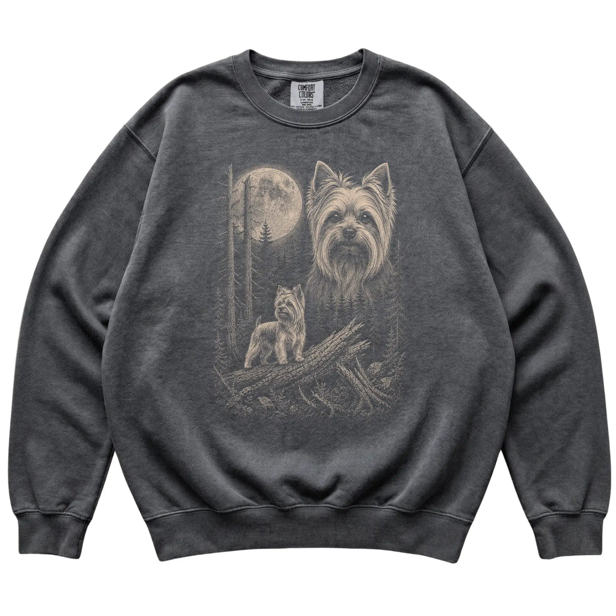 Pepper Yorkie Moonlit Forest Comfort Colors sweatshirt, flat view