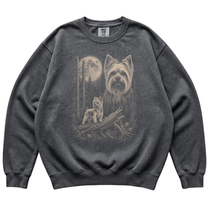 Pepper Yorkie Moonlit Forest Comfort Colors sweatshirt, flat view